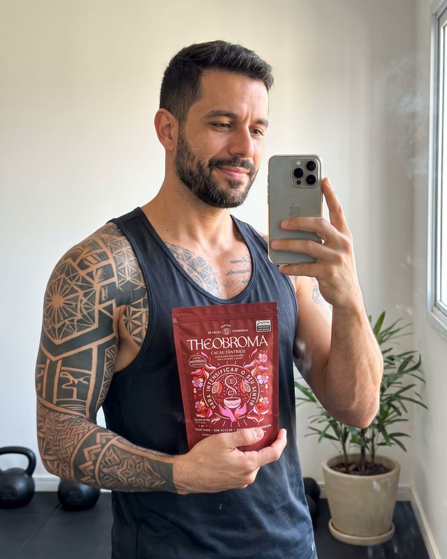 Cliente com Cacau Tântrico: tantrico tatuado espelho academia